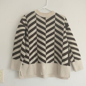 Barbour Lorelie Sweater Womens 6 Cream Brown Wool Blend Chevron Crew Neck*READ